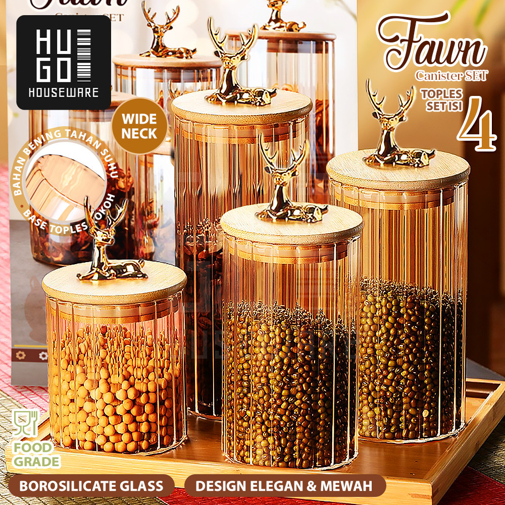 

Toples Rusa Gold Set 4 Pcs Toples Kaca Penyimpanan Makanan Toples Lebaran Toples Kue Toples Deer Kedap Udara Premium Quality