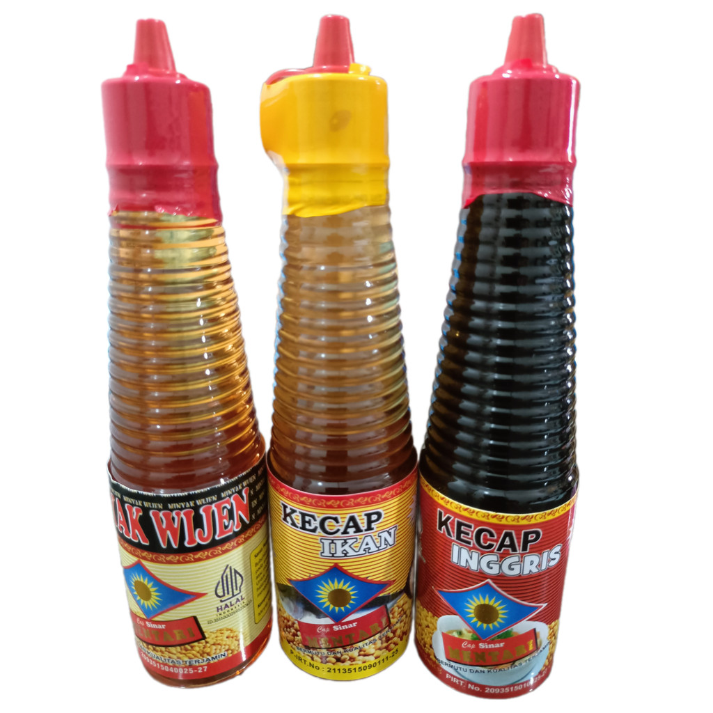

Paket Spesial Isi 3 Botol Cap Sinar Mentari 150 Ml - Minyak Wijen, Kecap Ikan, Kecap Inggris