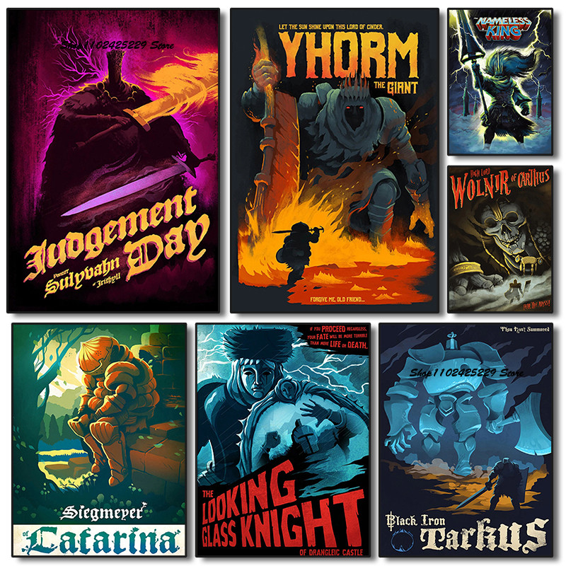 

Hot Game Dark Souls Poster Retro YHORM THE GIANT Canvas Printing Painting Wall Art Living Room Home Decoration Painting