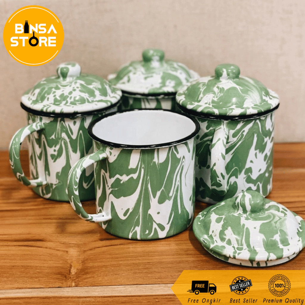 Gelas Stainless Jadul Mug Kaleng Tutup Motif Gelas Enamel Blurik/Blirik Jadul Vintage Antik - SD520