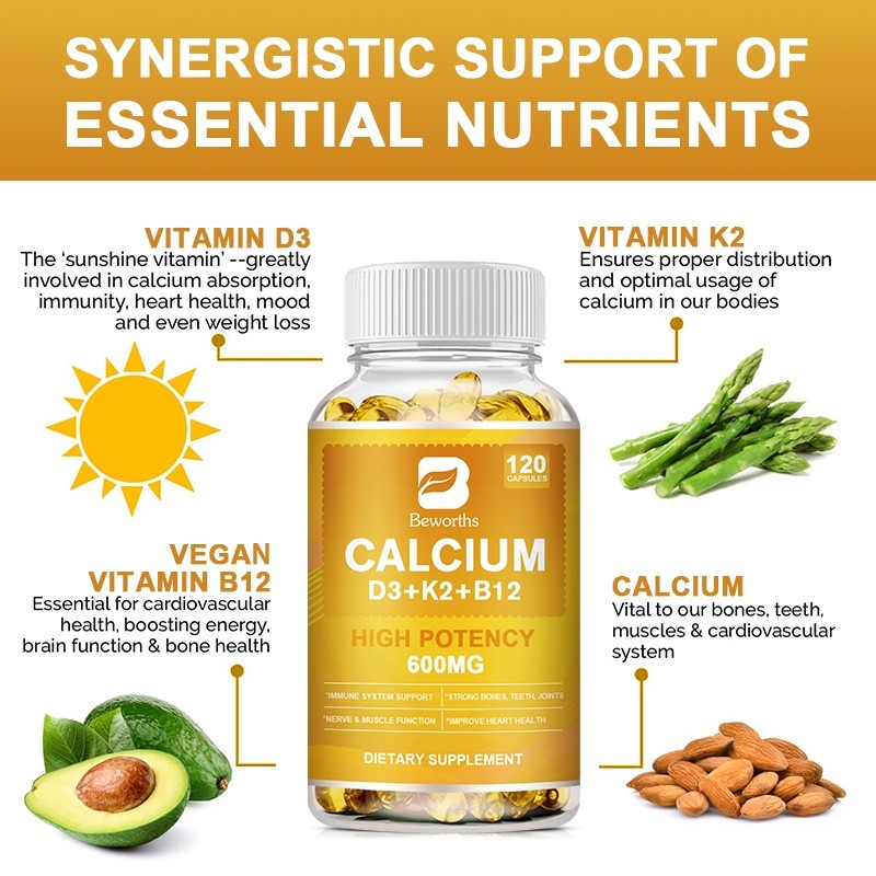 Beworths Softgel Kalsium Vitamin D3K2 5000IU Memperkuat Tulang dan Gigi