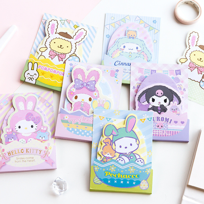 

Sanrio Easter eggs Memo Pad Sticky Notes Kuromi Melody Pochacco Cute Stationery Label Notepad Planner Sticker Post School Supply