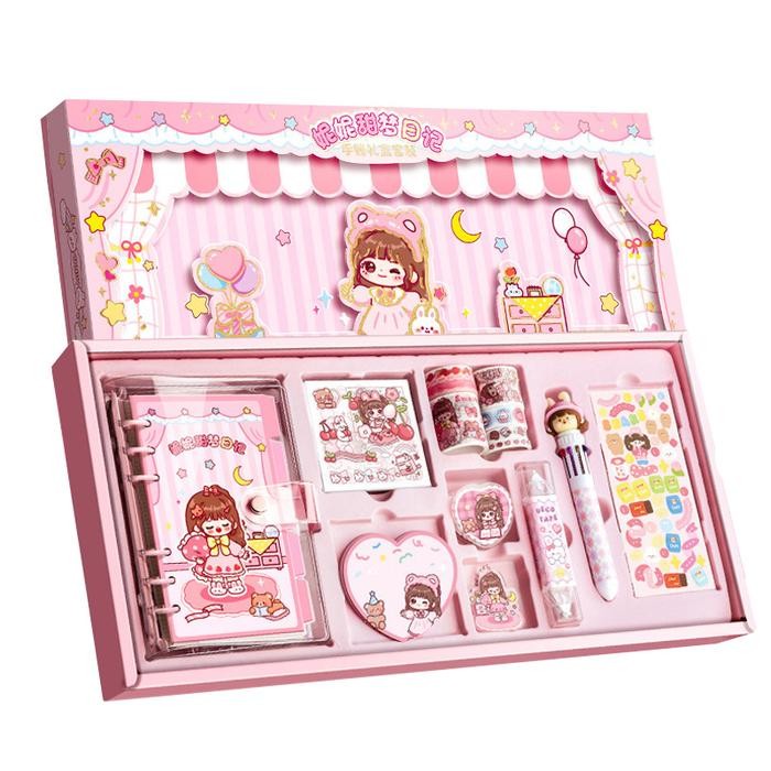 

READY Journal Kit Stiker Lucu Diary Set Buku Jurnal Binder Aesthetic - Merah Muda