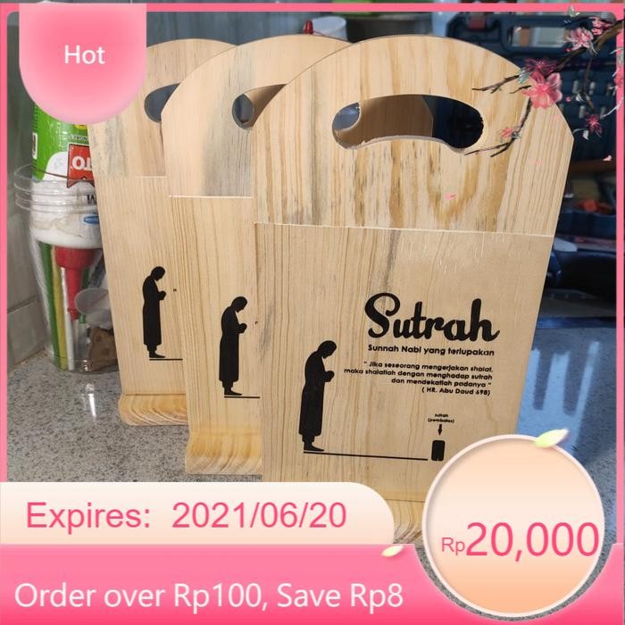 

sutrah penanda batasan shaf shalat sablonan bahan kayu pinus ukuran 25x15 cm LR17