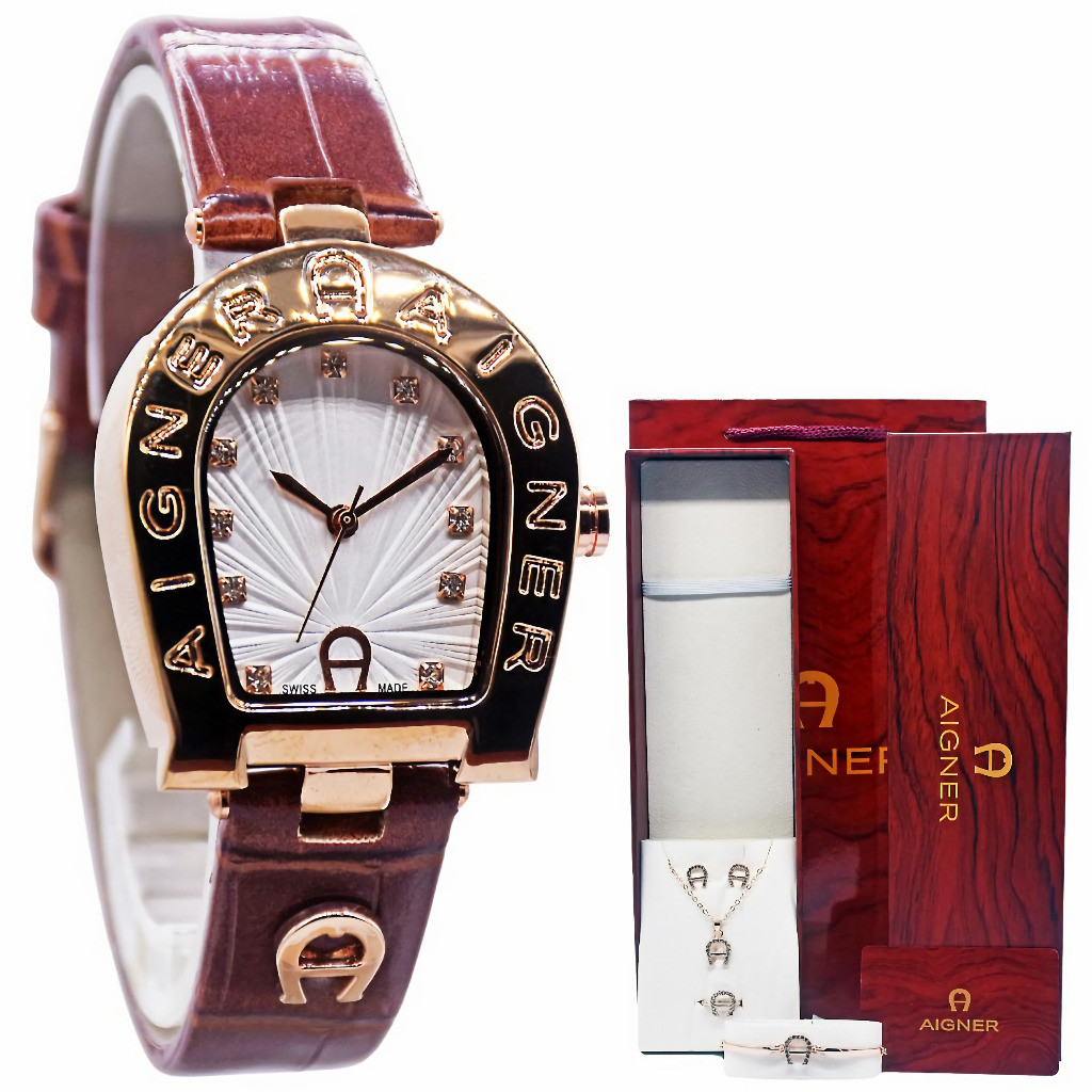 TERLARIS Fashion Jam Tangan Wanita AIGNER Acerra 241013 Kulit Set FREE TAS