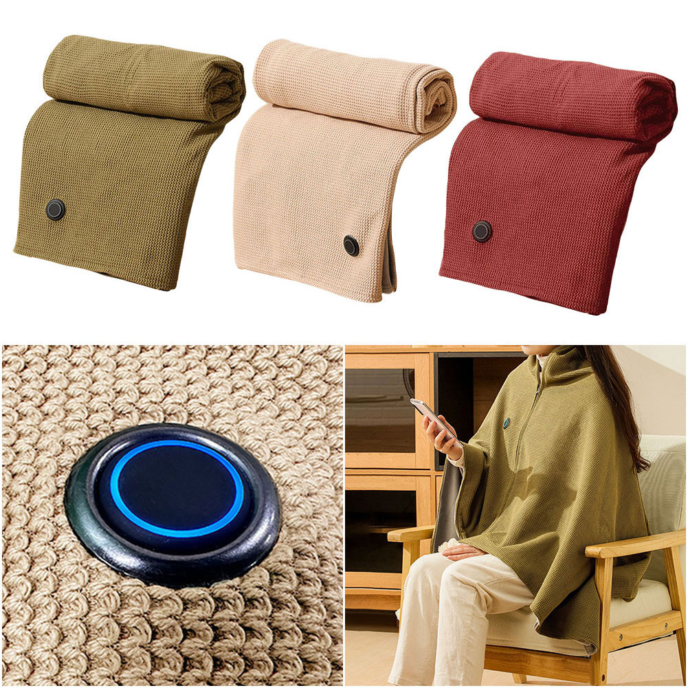 

Wearable USB Heated Blanket Shawl with Three Heating Levels and 5000mAh Power Bank for Cozy Comfort Anywhere