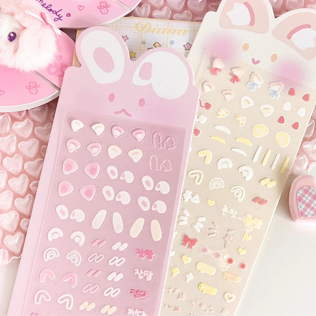 

1 Pc Cute Cartoon Rabbit Ear Powder Blusher PET Korean Toploader Sticker Kawaii Kpop Idol Photo Card Deco Stickers DIY Album