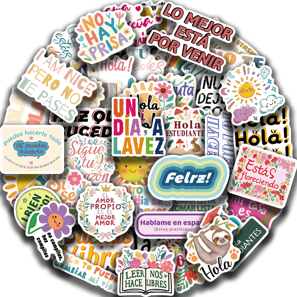 

50PCS Spanish Motivational Stickers Aesthetic DIY Scrapbook Notebook Phone Laptop Luggage Stationery Graffiti Sticker Toys