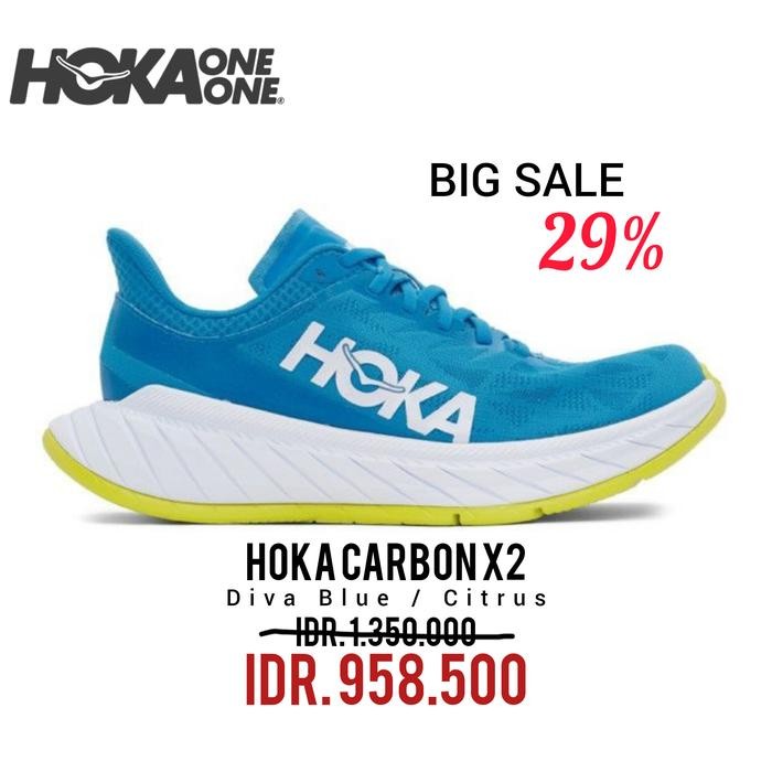 SEPATU RUNNING HOKA CARBON X2 DIVA BLUE / CITRUS UNISEX RUNNING 100% ORIGINAL BNIB / SEPATU SNEAKERS