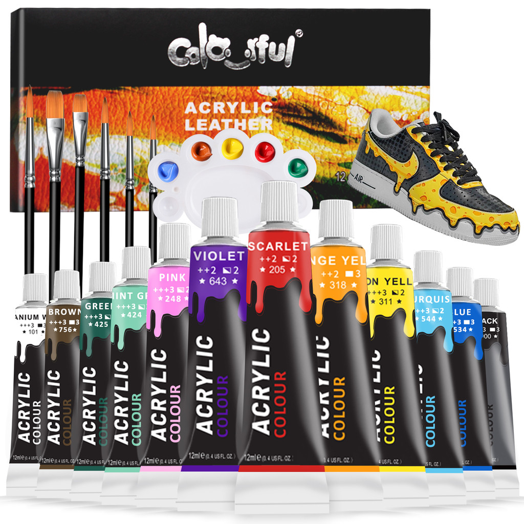 

Acrylic Leather PigmentPaint set 12 Colors Leather For Bags,Shoe,Crafts DIY Waterproof Never Fading Leather Repair paint pigment