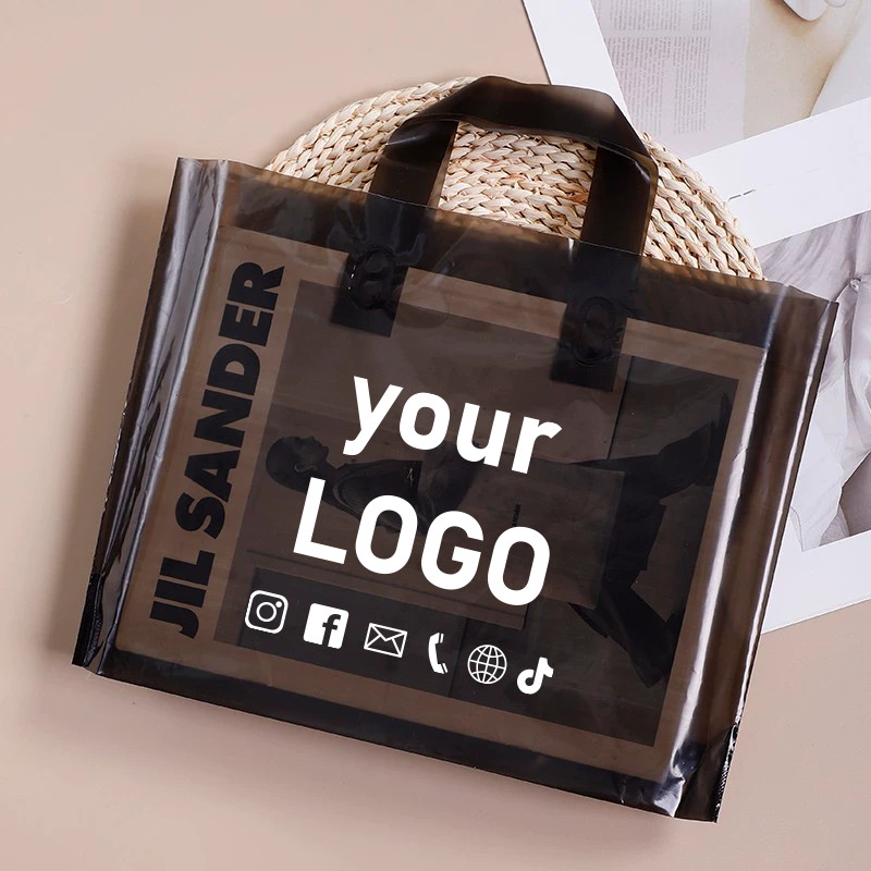 

50pcs Clothing Store Tote Bags Holiday Party Favor Bags Plastic Bags Custom Gift Shopping Bags Printed with Logo