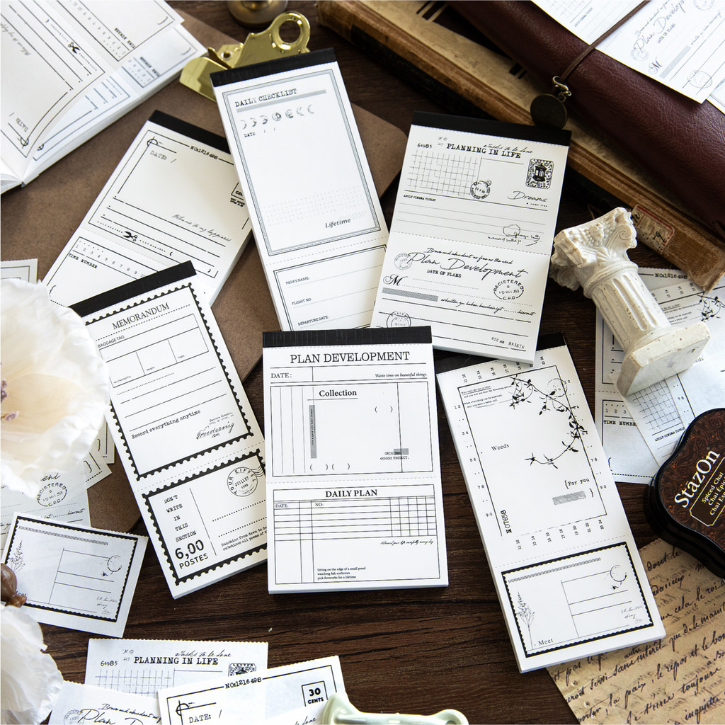 

50pcs/lot Memo Pads Material Paper time has its periods Junk Journal Scrapbooking Cards Retro Background Decoration Paper