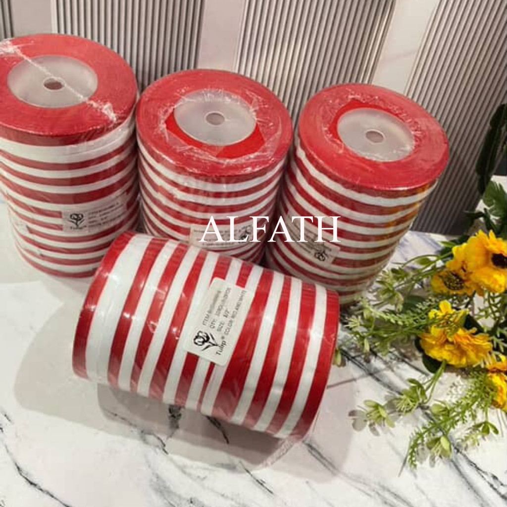 

Ecer Pita Merah Putih Tulip/ Pita Kain Merah Putih 1/2 Inch 18m Per Rol
