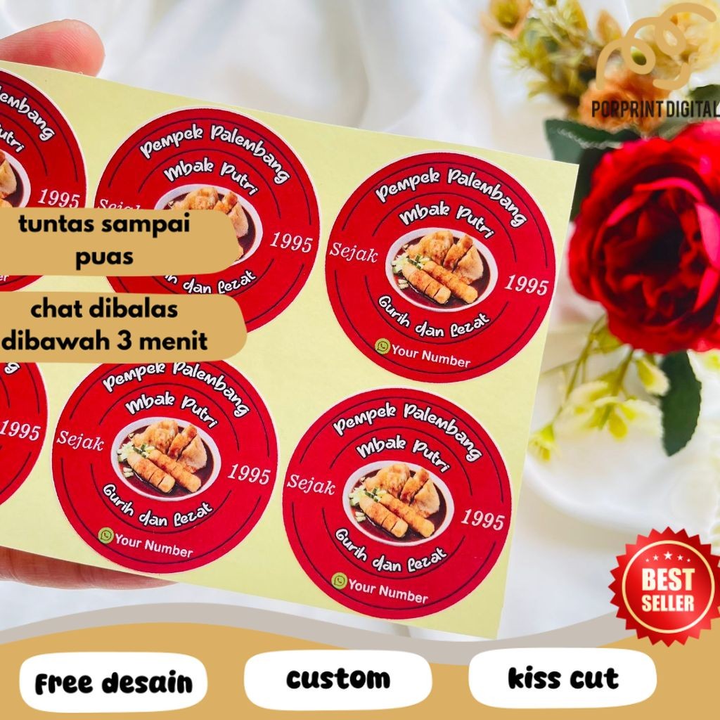 

PpD 9-15 Cetak Sticker Makanan Pempek Chromo Bulat Free Desain Cutting Kiss Cut Custom Murah