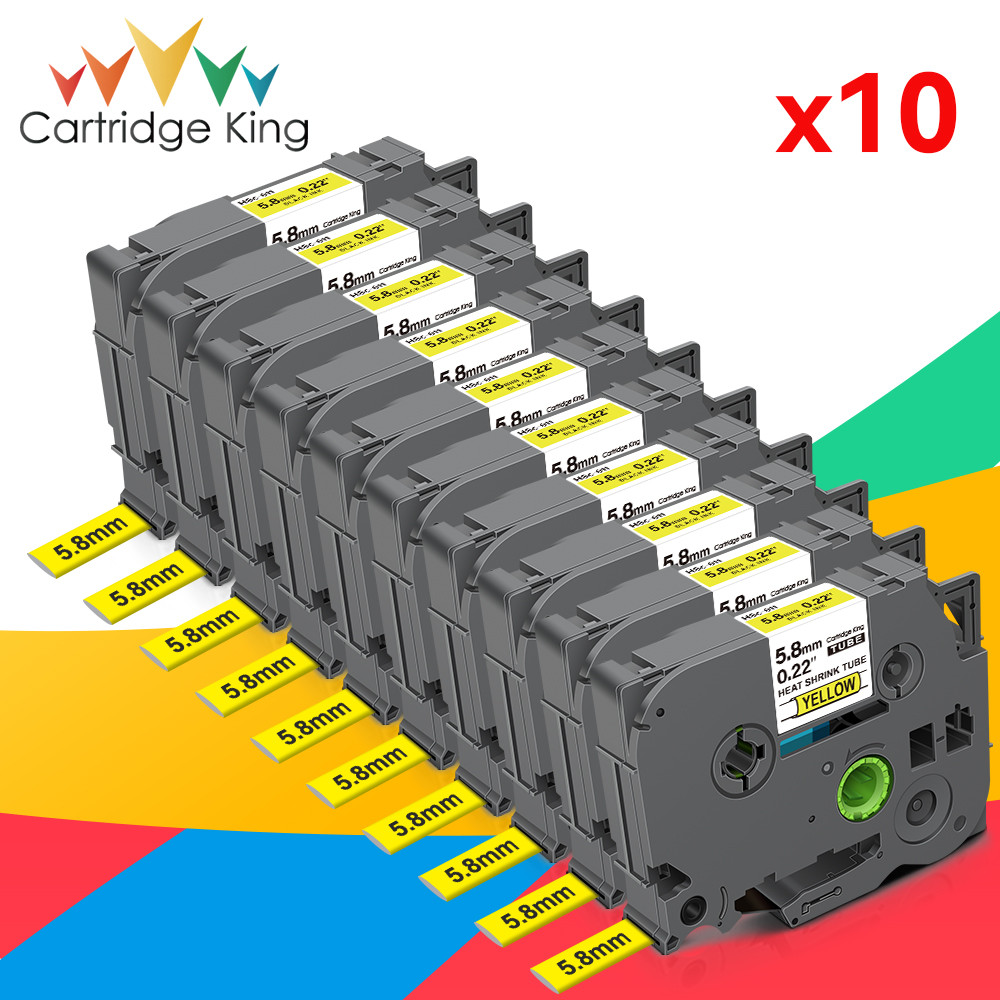 

10PK 5.8mm HSe-611 HSE HS 611 Label Tape Black on Yellow Heat Shrink Tubes for Brother PT-E300 PT-E500 PT-E550W PT-P750WVP Maker