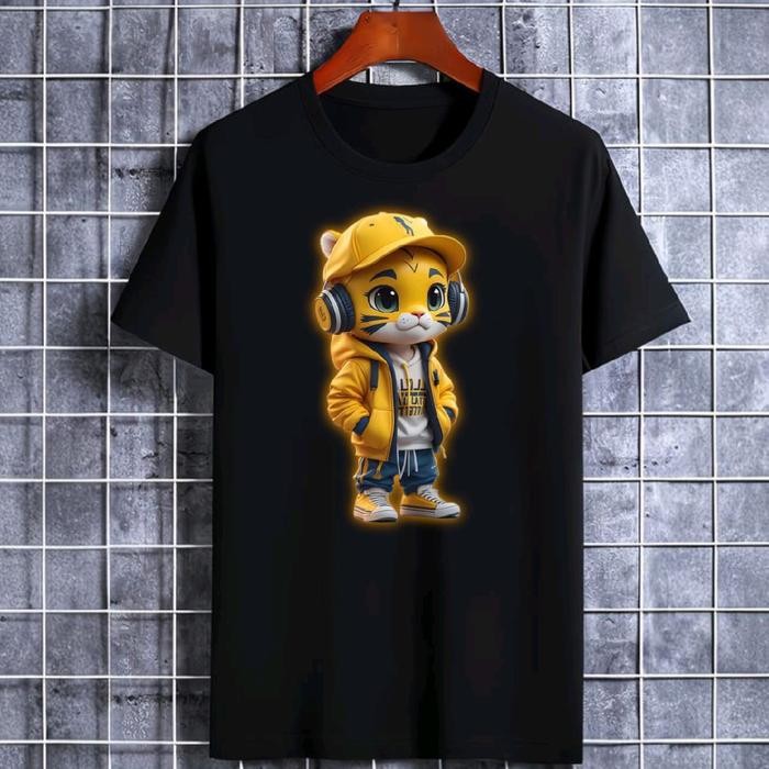 (COD) t-shirt distro katun combed 24s/kaos pria lengan pendek knitto original - harimau hitam, S