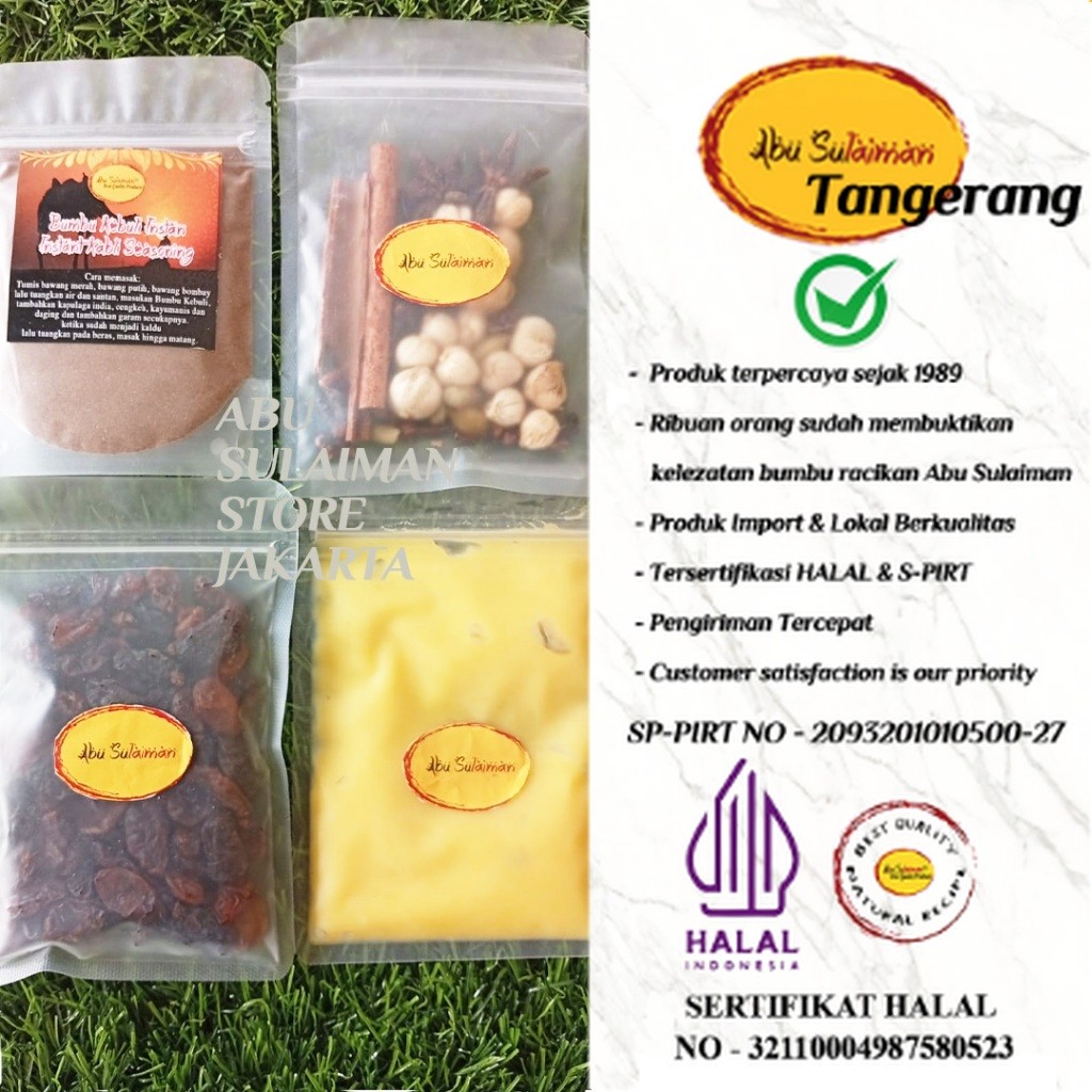 

BUMBU LENGKAP LEBIH HEMAT BUMBU KEBULI BRIYANI MANDHI KABSAH BUKHARI SHAWARMA INSTANT/ EKSTRA REMPAH KISMIS DAN MARGARIN UNTUK 1 KG BERAS / PAKET BUMBU KEBULI KHAS ARAB AVY SULAIMAN