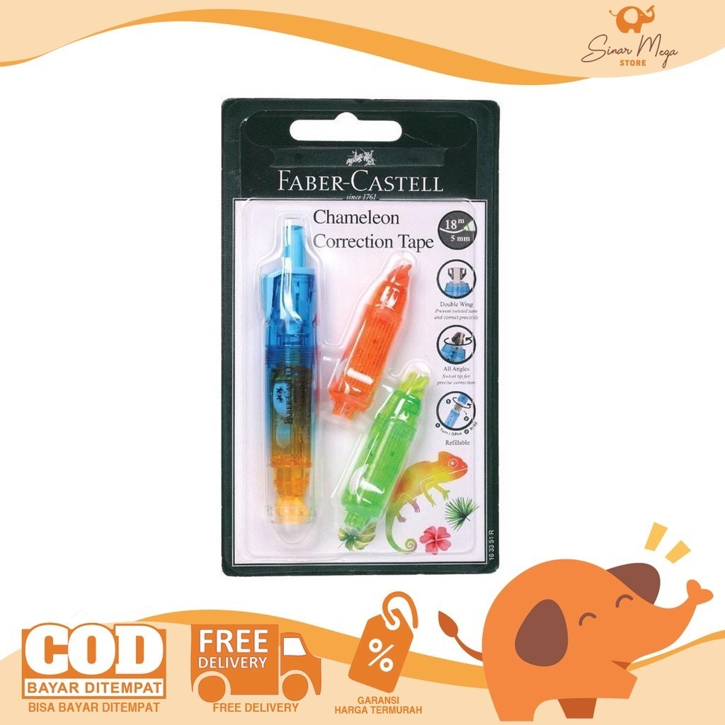 

Faber Castell Chameleon Correction Tape + 2 Refill Bar "BLUE" /Tip-Ex Pita Kertas Murah Berkualitas