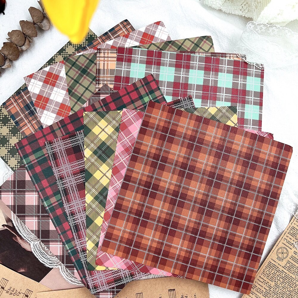 

New Vintage Plaid Craft Paper DIY Journal Backing Material Decorative Card Paper Background Paper One Side