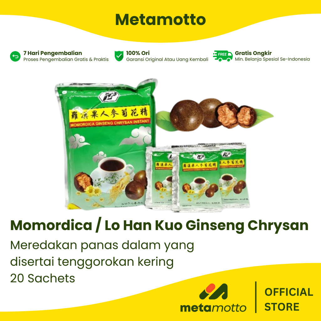 

Momordica / Lo Han Kuo Ginseng Chrysan Instant kemasan sachet - Metamotto Setia
