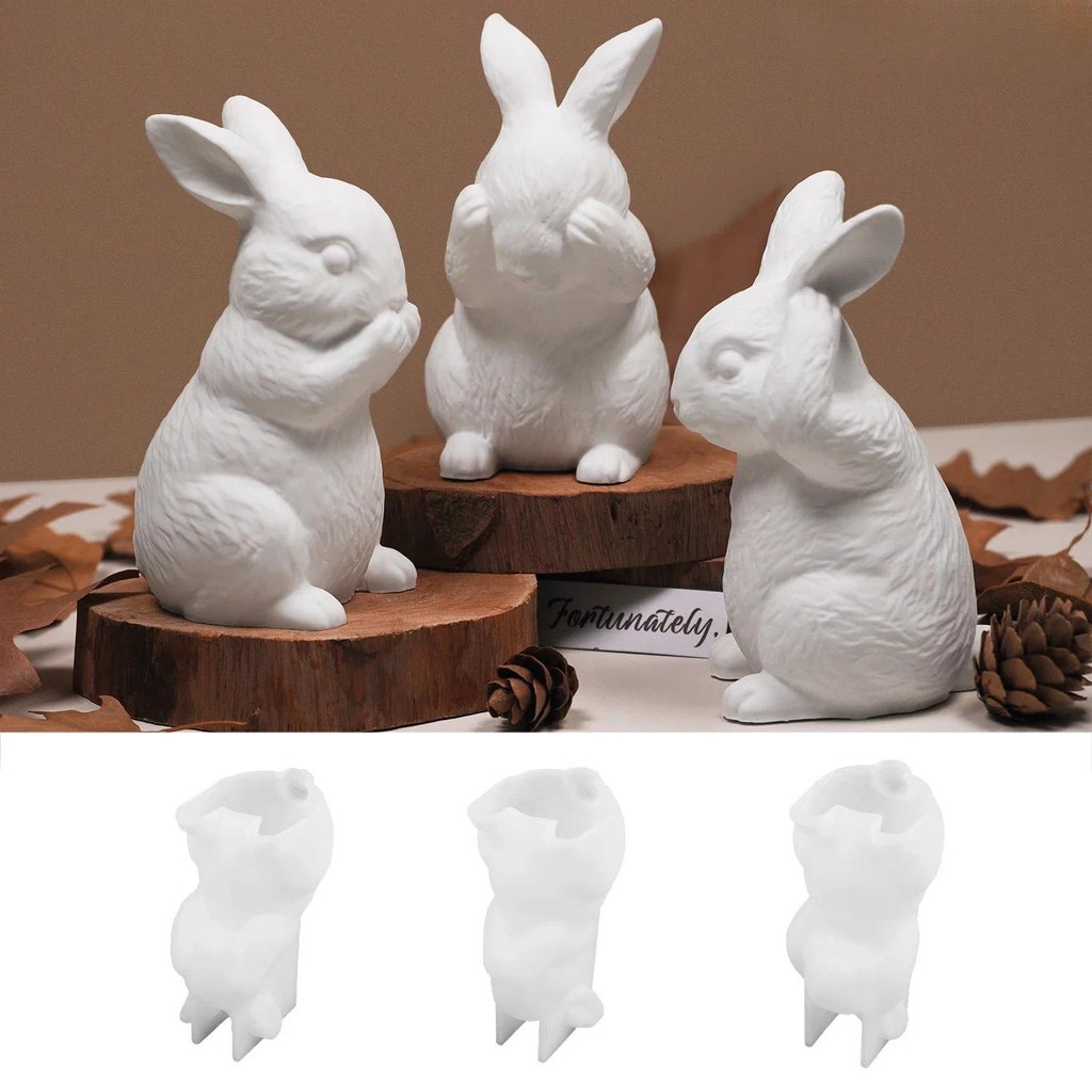 

3D Easter Rabbits Gypsum Plaster Silicone Mold DIY Home Decoration Cute Bunnies Ornament Cement Concrete Mould Craft Candle Mold