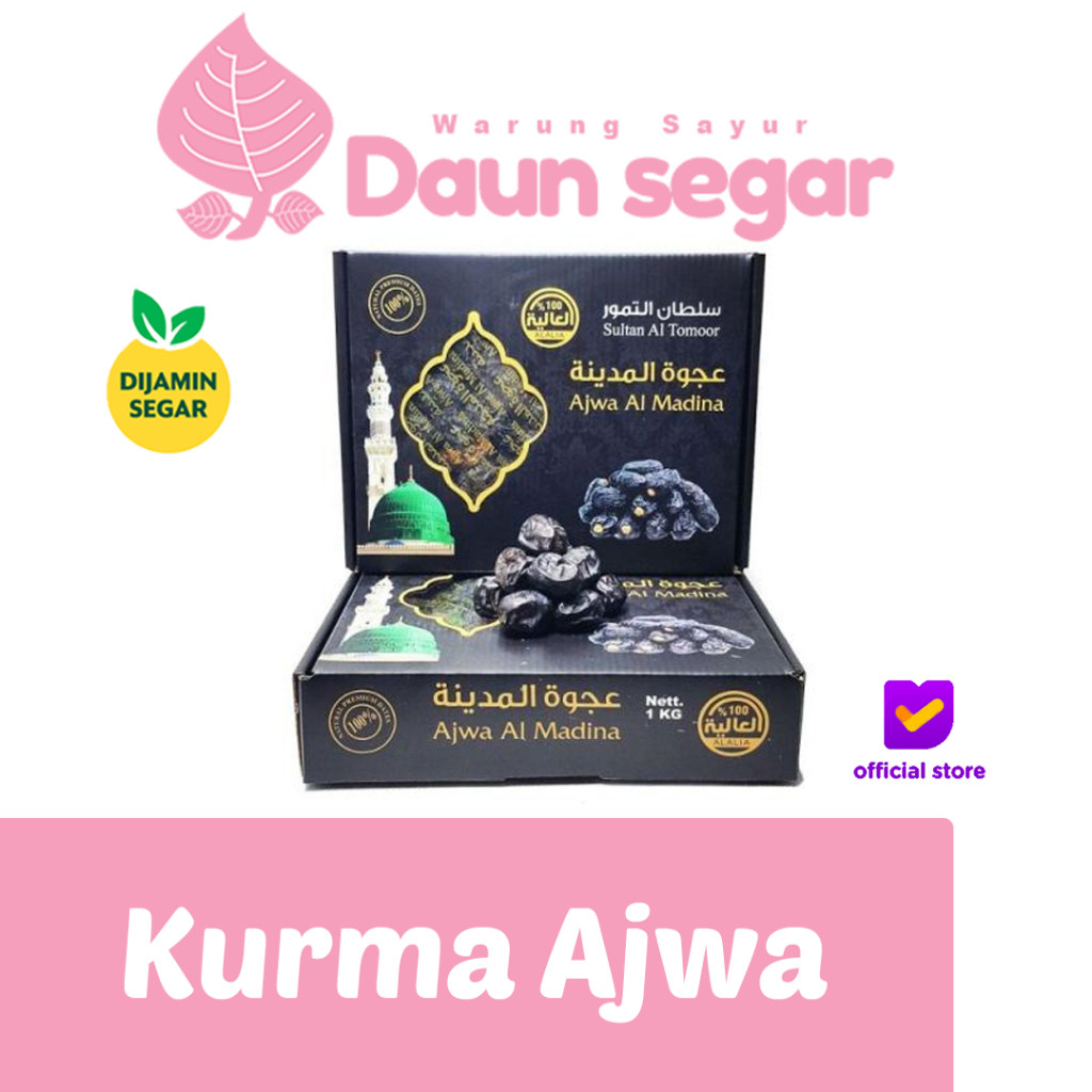 

Kurma Ajwa Asli Madinah 1 box 1kg Premium Grade, Fresh & Lembut - Daunsegar