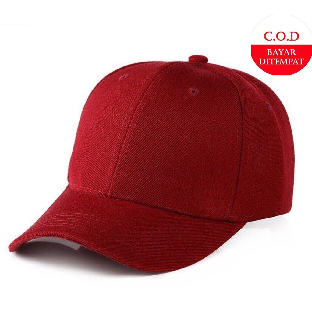 Topi Polos MERAH MAROON Bahan Drill Belakang Clip Besi / Topi Murah Berkualitas Harga Grosir Pria