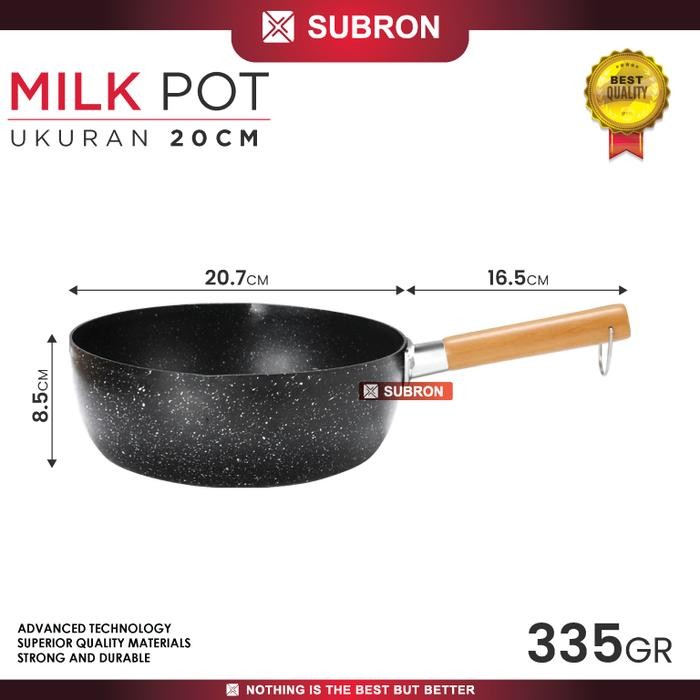 SUBRON Panci Susu Hitam Anti Lengket Tebal Iron Lapis Teflon 16cm 18cm 20cm Milk Pot Gagang Kayu Mot