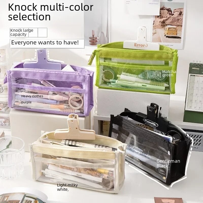 

Large Capacity Transparent Pencil Case Student Fashion Internet Celebrity Style Stationery Bag Japanese Style School Supplies