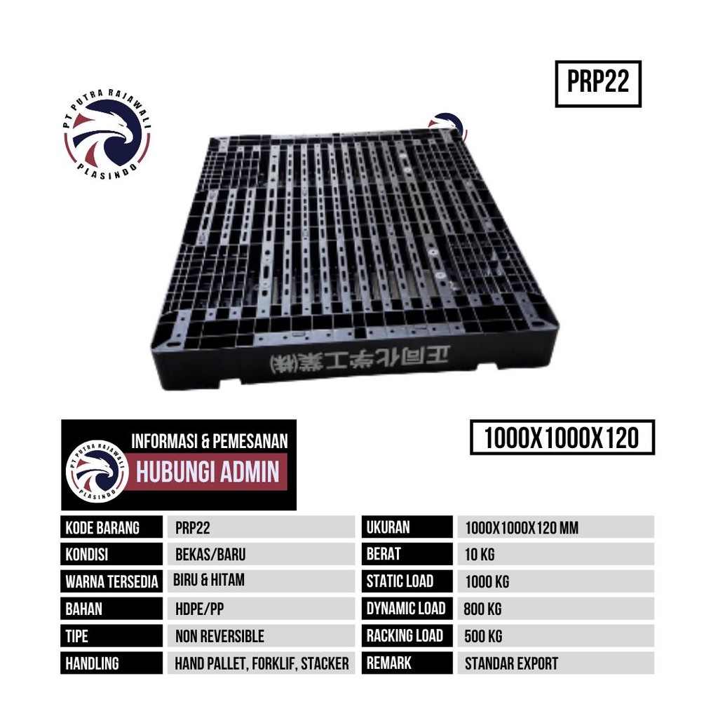 

Pallet Plastik Baru Ukuran 1000x1000x120 mm - PRP22 - Hitam