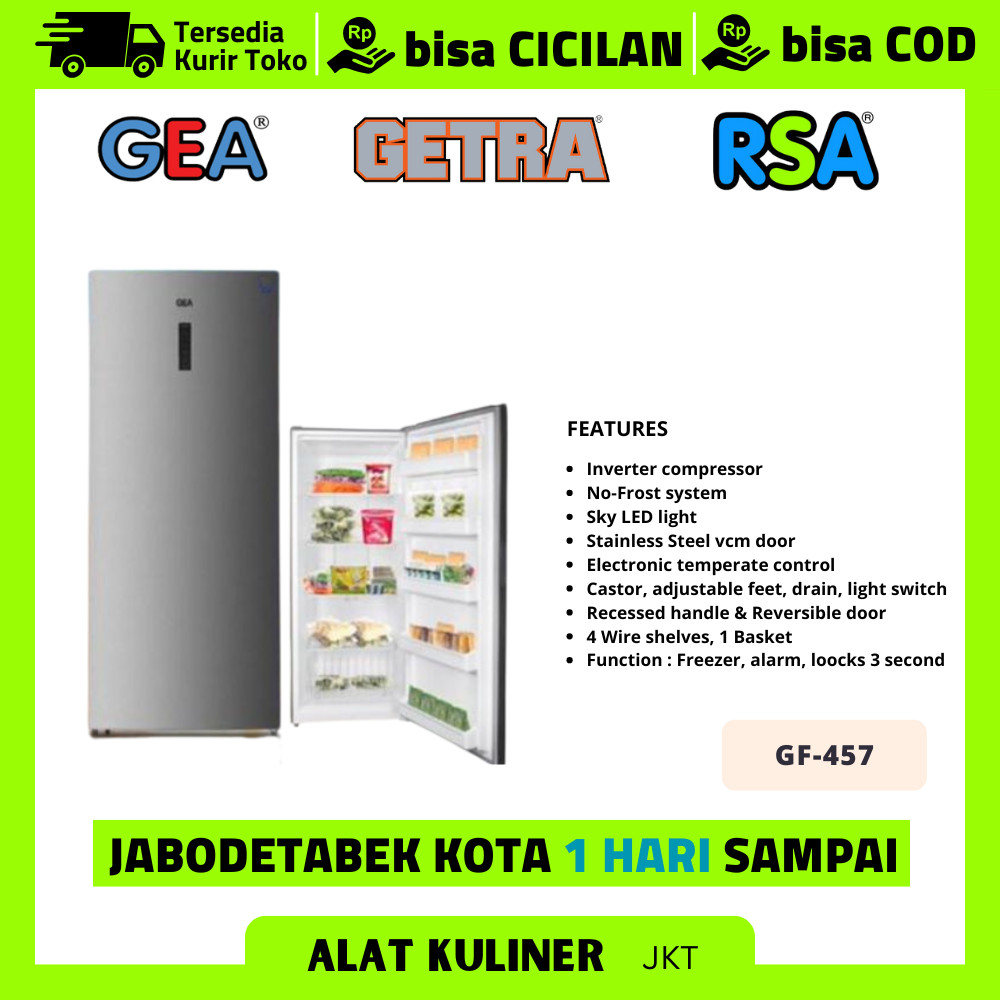 Kulkas 1 Pintu Gea Gf 457 Upright Freezer Inverter Garansi Resmi