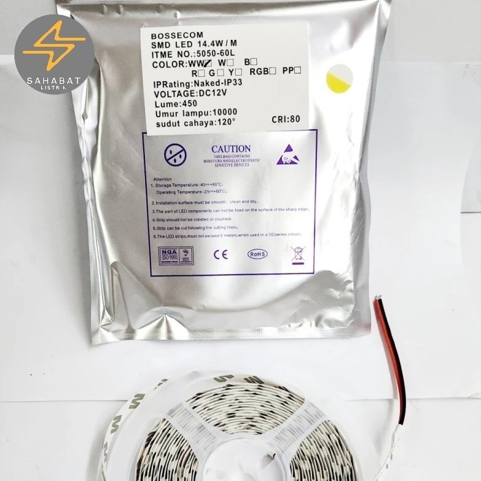 LAMPU LED STRIP BOSSECOM DC 12V 14.4 WATT  ROLL 5 METER