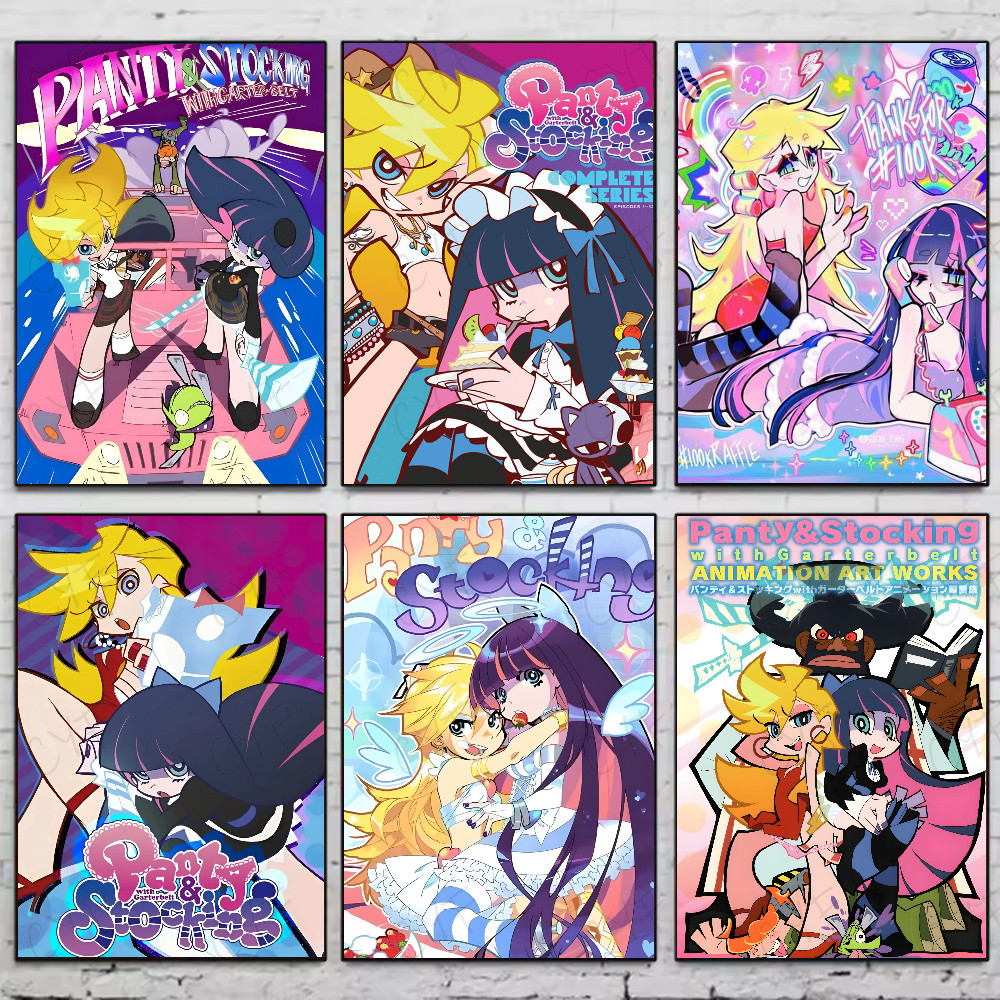 Japanese anime P-panty and stocking Poster HD Self-Adhesive Wall Art for Living Room Bedroom No Fade