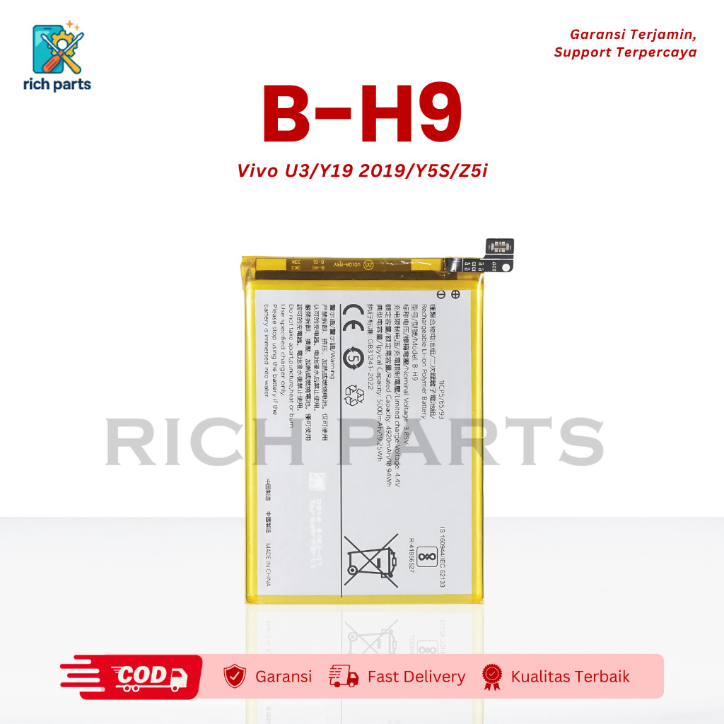 Baterai B-H9 Batre Battery Vivo Y19 2019 Y5S Z5i Berkualitas Original Garansi 3 Bulan