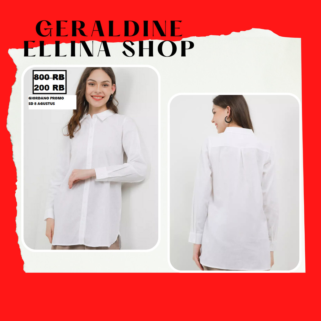 Baju Kemeja GIORDANO Wanita lengan Panjang sale LONG SLEEVE LINEN COTTON  100% original store