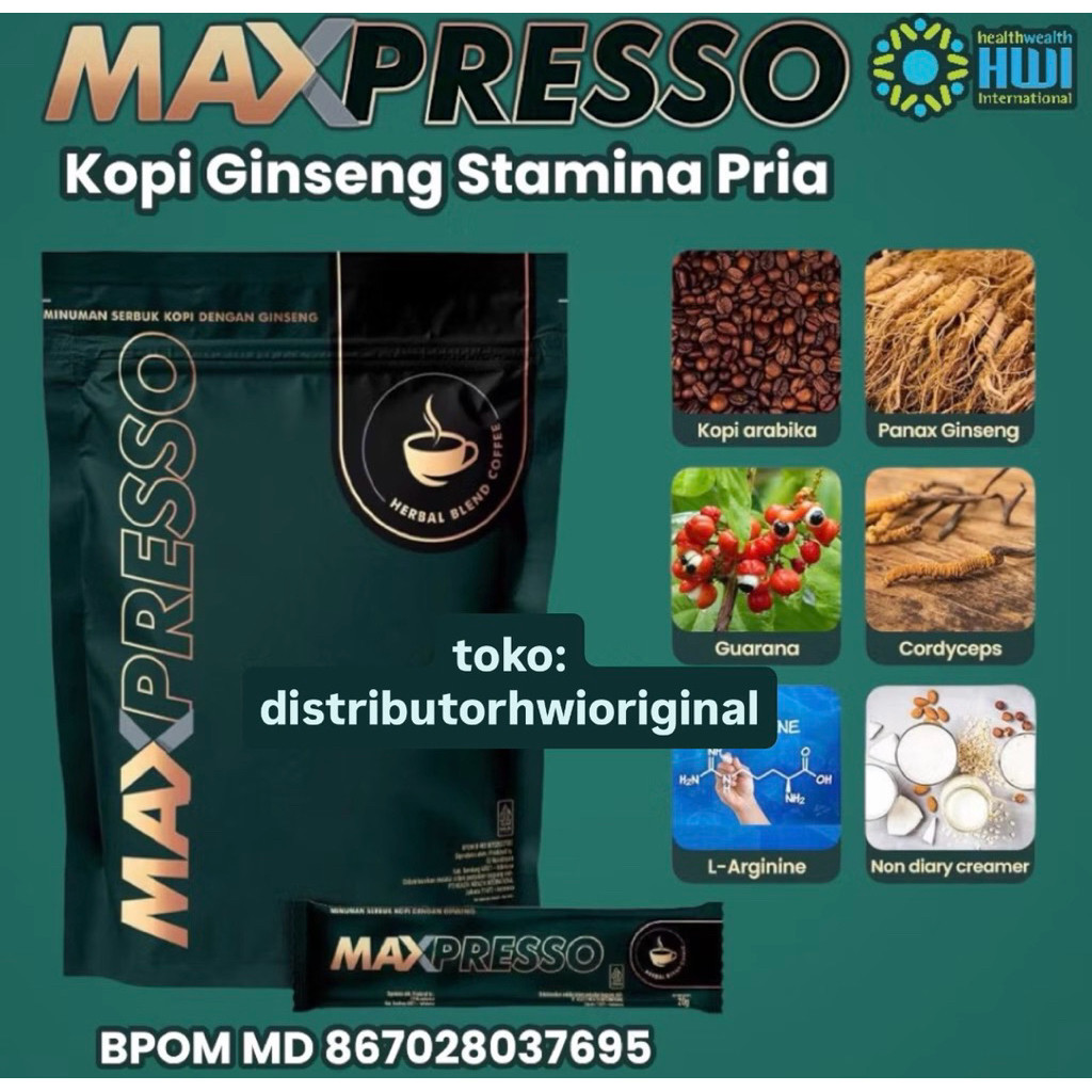 

Maxpresso HWI Original 100% Kopi Maxpresso Coffee Ginseng Herbal Stamina Pria / Maxpreso HWI
