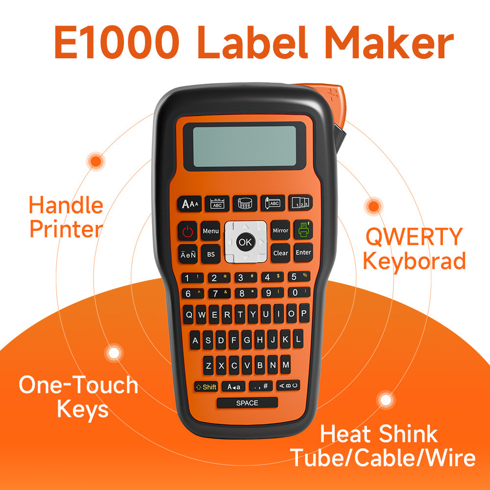 

E1000 PRO Portable Printer Label Maker Tze-231 Label Printer Tape Keyboard Symbol Industrial Printer Work with Heat Shrink Tubes