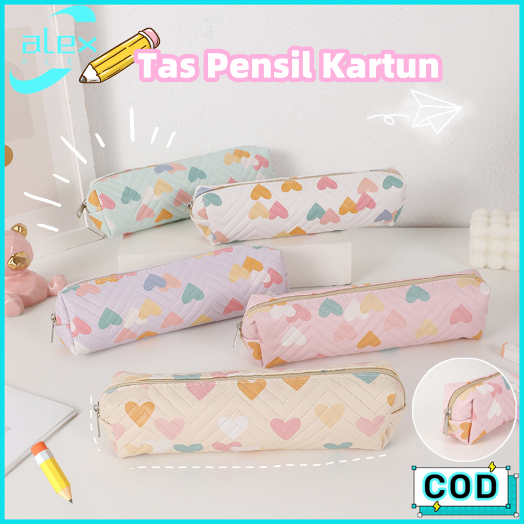 

Pencil Case Wanita StylishTas Pensil Kartun Hati Siswa Lucu Pattern Kotak Pensil Sekolah Perempuan Desain Minimalis Dengan Ritsleting