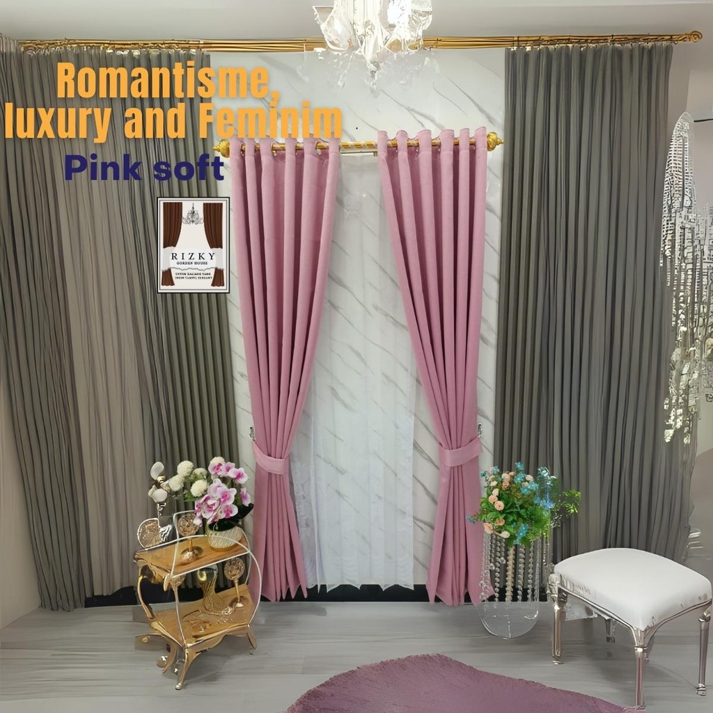 Gorden Jendela Minimalis bahan safron warna pink | Gorden polos | Gorden mewah | Gorden jendela | Go