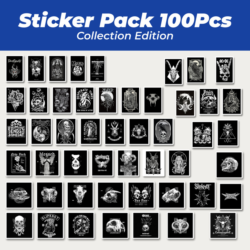 

Hot Stiker Black And White Metal TShirt Design Mix [Desain Kaos Metal Hitam Putih] Lucu Anti Air Stikers Berperekat Waterproof Sticker Decal Buat Motor Helm Buku Journal Koper Casing HP Laptop Botol Minum