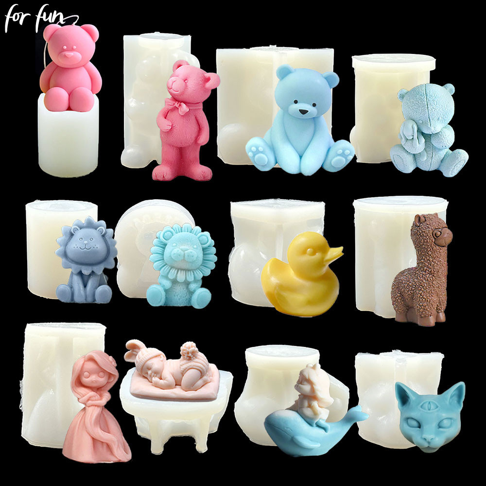 

For Fun 3D Cute Bear Doll Silicone Candle Molds DIY Aromatherapy Candles Handmade Soap Gypsum Resin Mold Cake Baking Mold Gifts