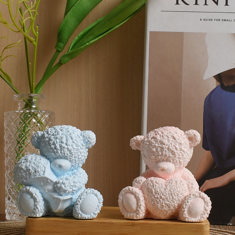 

DIY Hug Heart Rose Teddy Bear Candle Mould for Aromatherapy Gypsum Candle Resin Statue Making Ideas Handicraft Gift