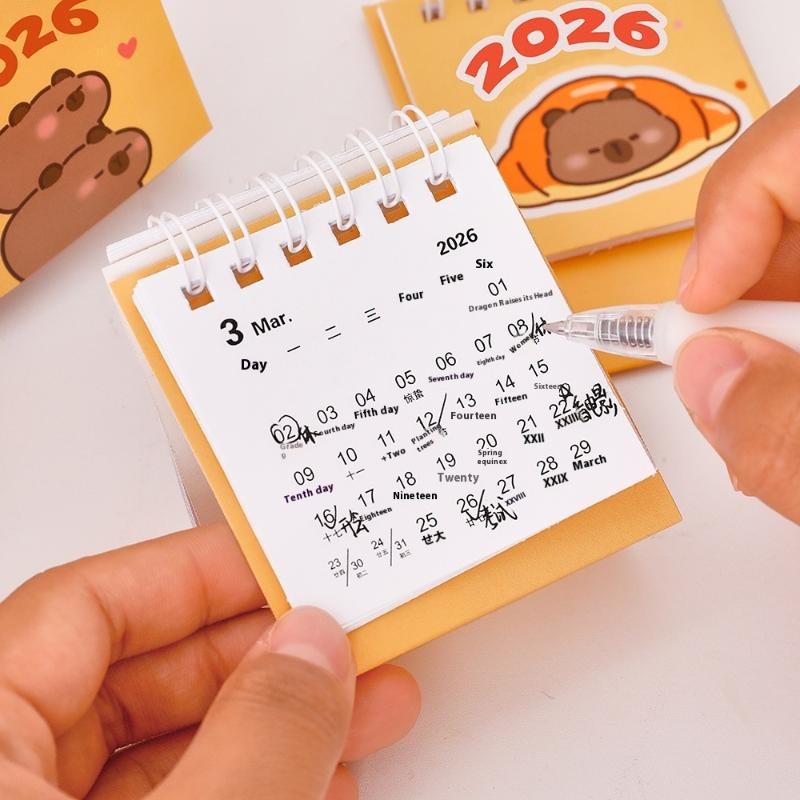 

2026 Cartoon Capibara Desktop Mini Desk Calendar Clock In Program Student Rewards