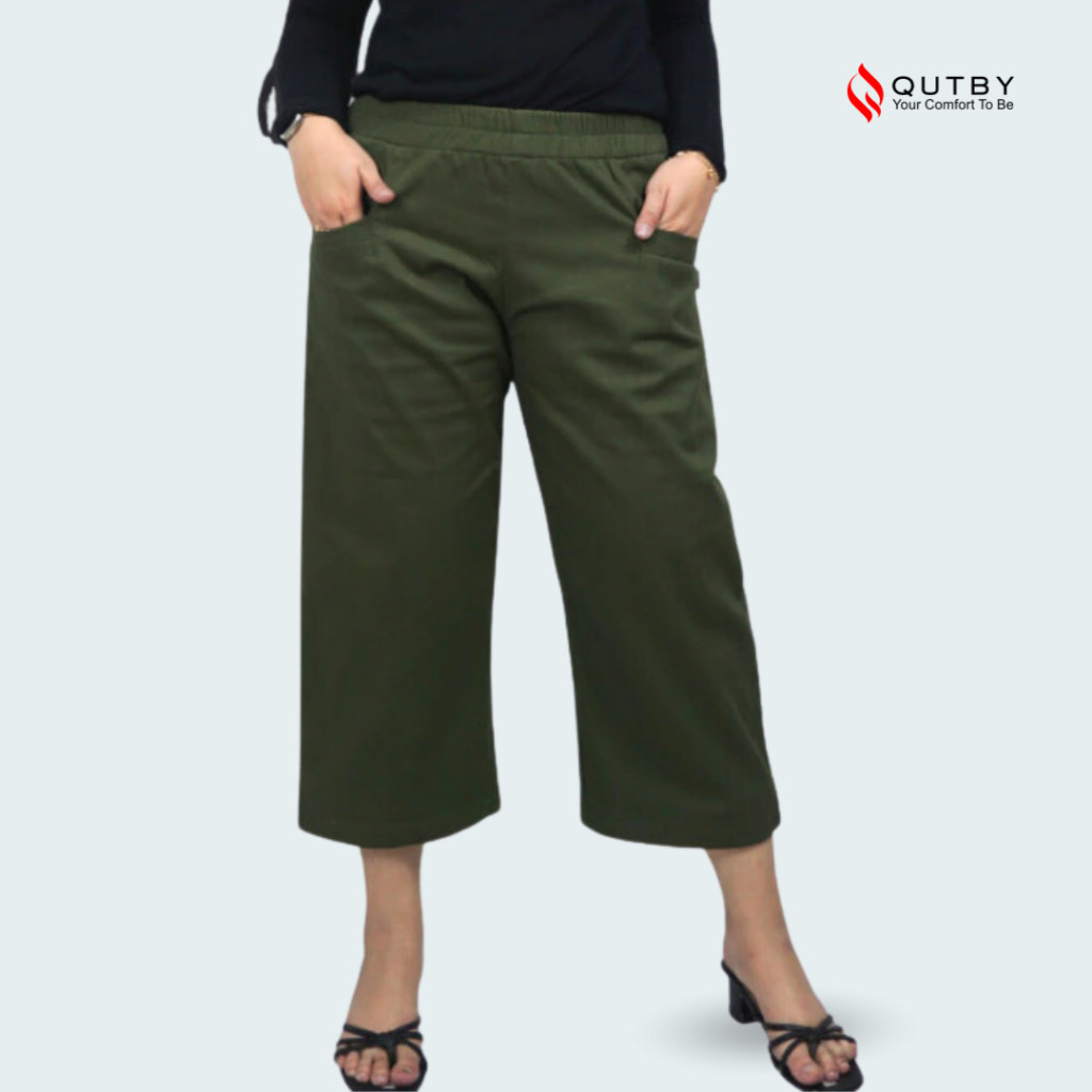 QUTBY - Celana Korean Crop Polos Wanita Jumbo