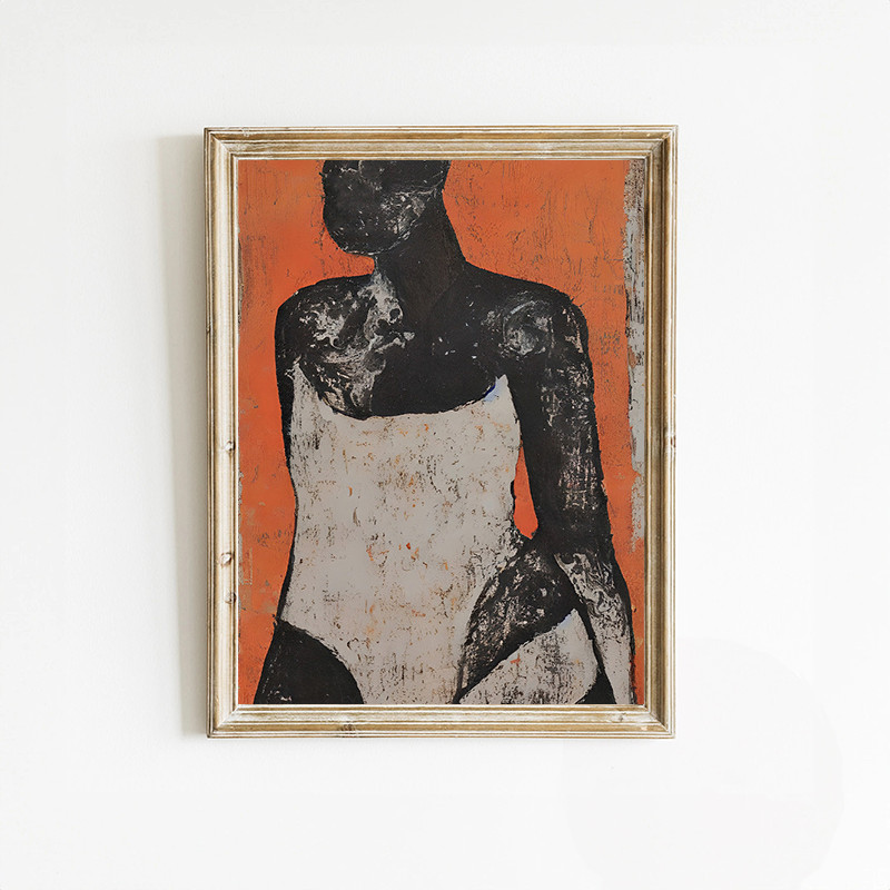 

Black Woman Portrait Modern Wall Art Brown Orange Abstract Graphic Collage Poster Print Canvas Painting Pictures Home Room Decor