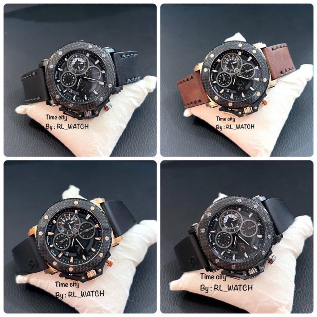 Jam Pria Alexandre Christie AC9205 Carbon Bezel Kulit - Karet