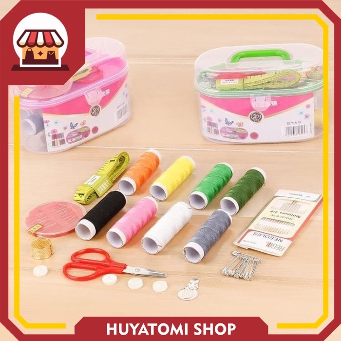 Promoo Kotak Box Set Alat Jahit Peralatan Benang Jarum Peniti Kancing Meteran Gunting Sewing Kit Tai