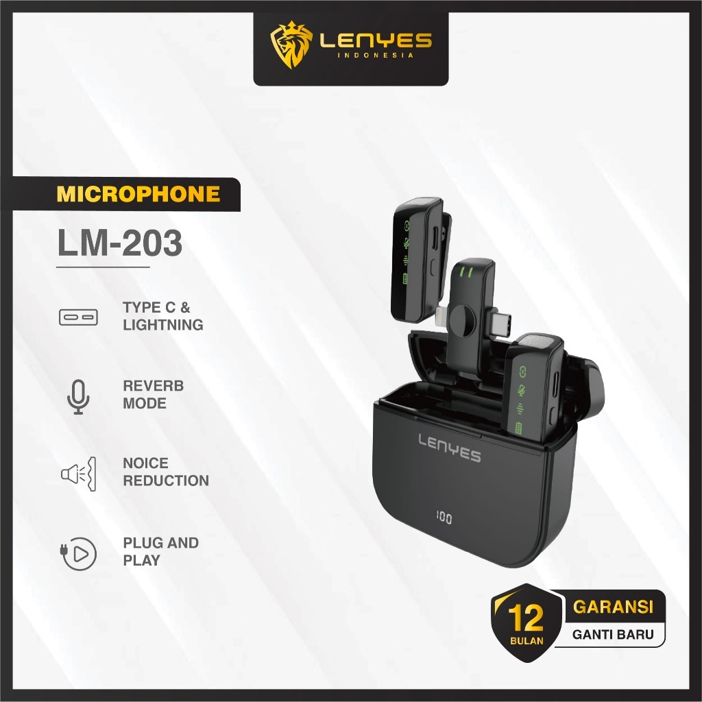 LENYES LM203 Wireless Microphone Bluetooth Live Stream Clip On Mic Portable Dual Interface Mikrofon 