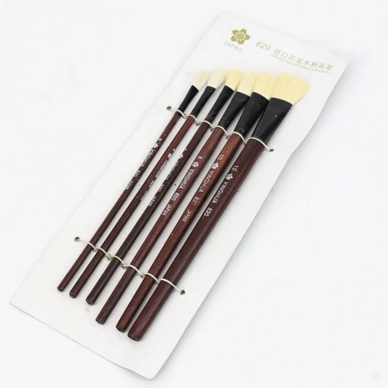 

wool sheep flat tail oil painting brush Kids Watercolor Gouache Painting Pen Wooden Handle Paint Brush Set Drawing Art Supplies