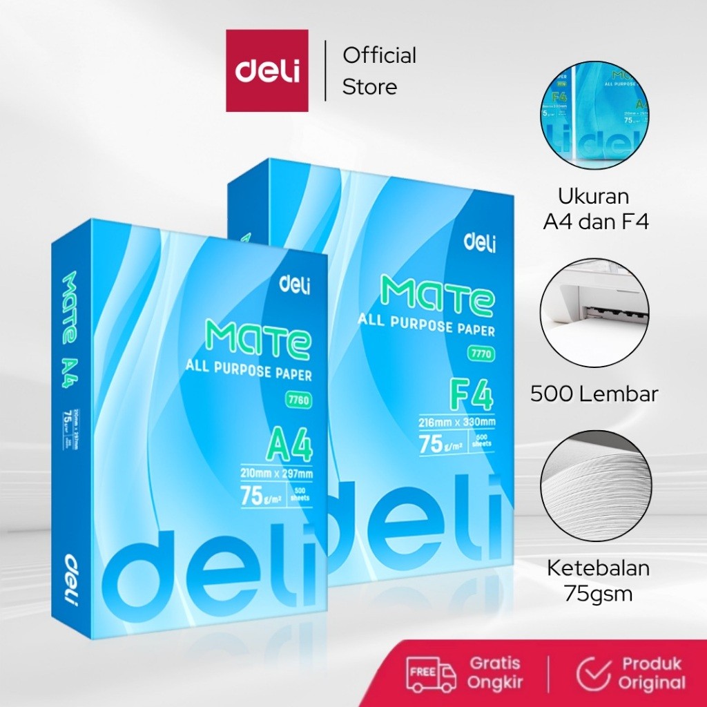 

Deli Kertas HVS / Copy Paper 500 lembar A4 F4 E7770 E7760